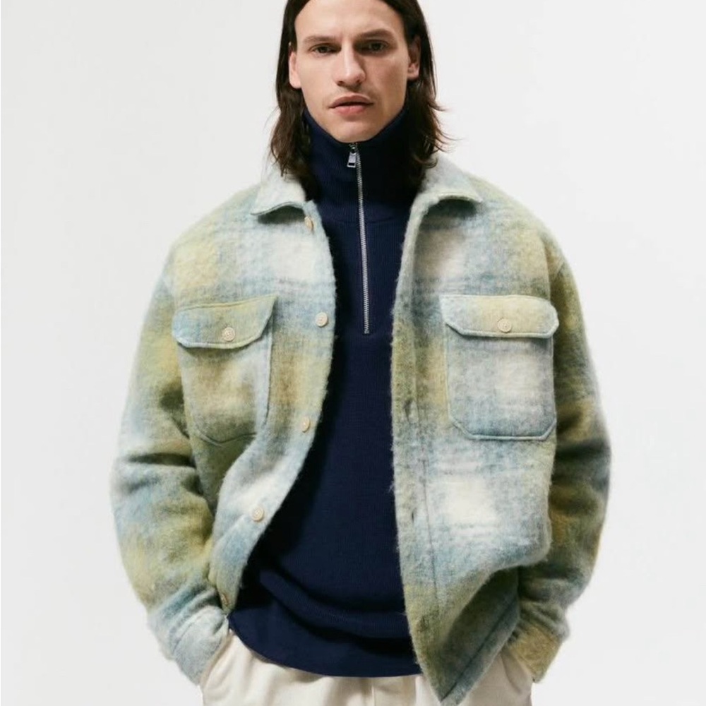 Zara Men's Wool  Plaid Shirt Jacket